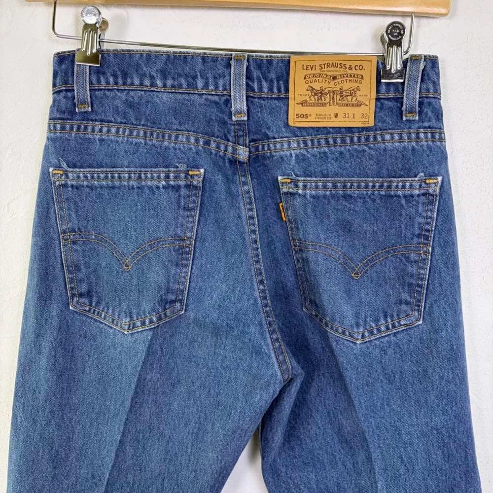 Vintage Levis 505 Orange Tab Jeans Mens Fits 29x28 Made In USA 90s Hemmed
